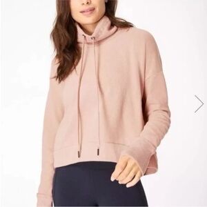 Sweaty Betty Harmonise Luxe Fleece hoodie soft peach cropped oversized